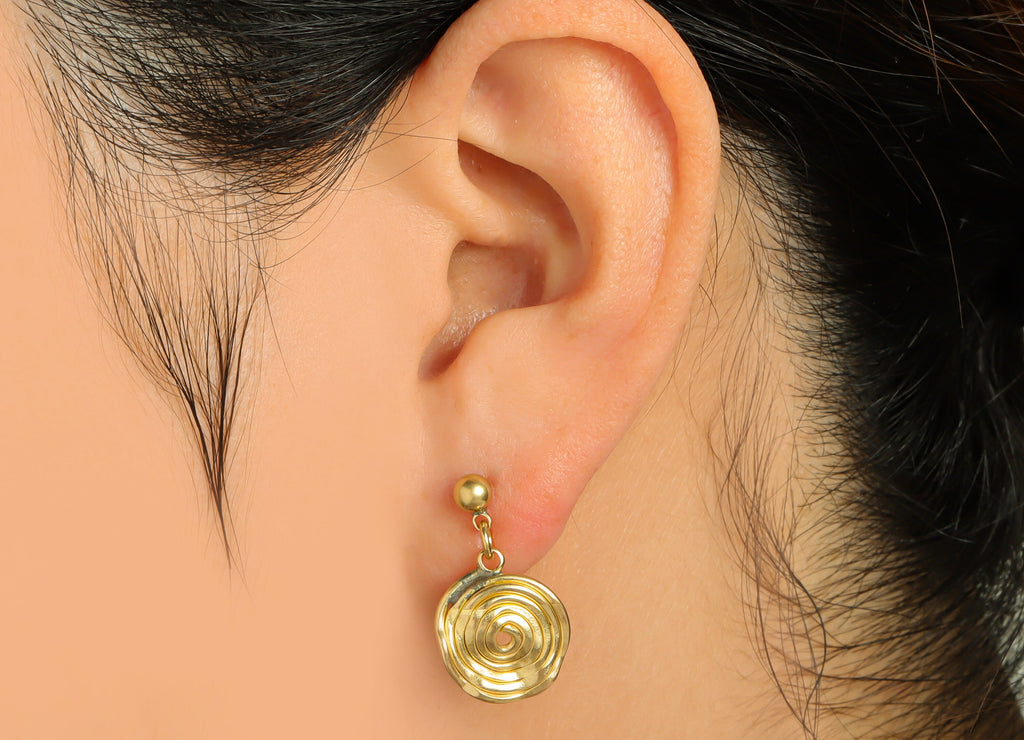 Hammered Round Earring Post - Brass Twine Wire Circle Earring Stud - Brass Hammered Snail Earring Post - Wavy Earring Post -22x13x1mm-PP8870 - DOMEDBAZAAR