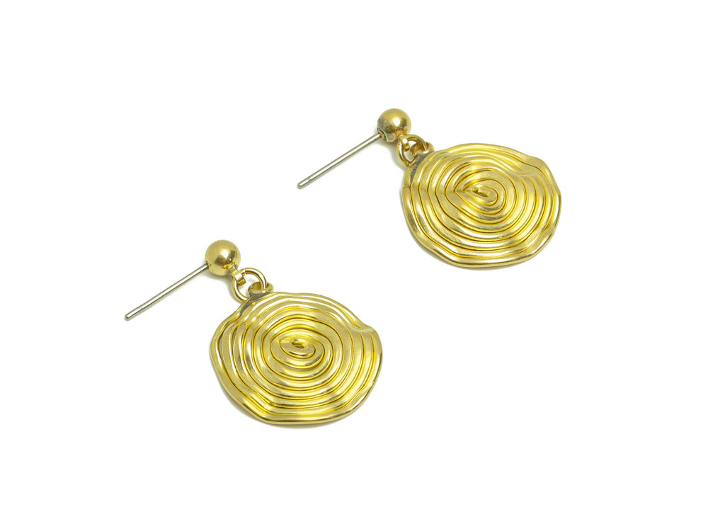 Hammered Round Earring Post - Brass Twine Wire Circle Earring Stud - Brass Hammered Earring Post - Wavy Earring Post - 25.3x17x1mm -PP8878 - DOMEDBAZAAR