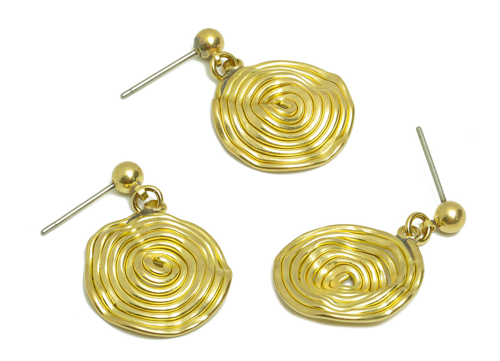 Hammered Round Earring Post - Brass Twine Wire Circle Earring Stud - Brass Hammered Earring Post - Wavy Earring Post - 25.3x17x1mm -PP8878 - DOMEDBAZAAR