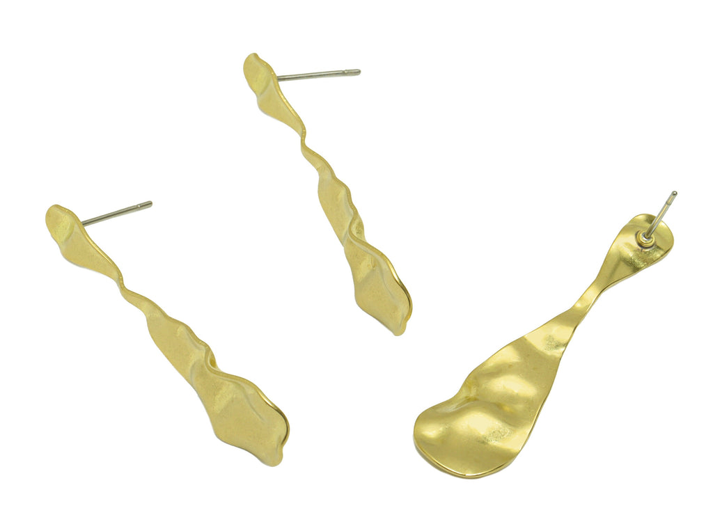 Hammered Drop Earring Post - Brass Wavy Teardrop Earring Stud - Brass Hammered Earring Post - Irregular Earring Post - 43x11x1.16mm -PP8882 - DOMEDBAZAAR