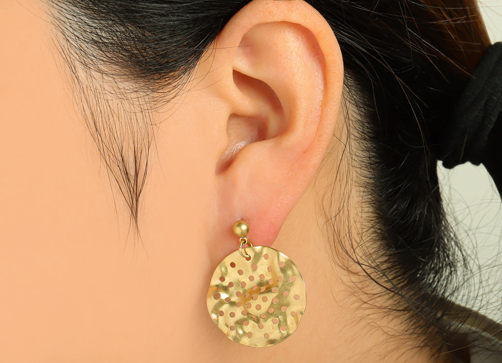 Hammered Round Earring Post - Brass Wavy Circle Earring Stud - Brass Hammered Earring Post - Hole Round Earring Post - 27x23x0.78mm -PP8865 - DOMEDBAZAAR