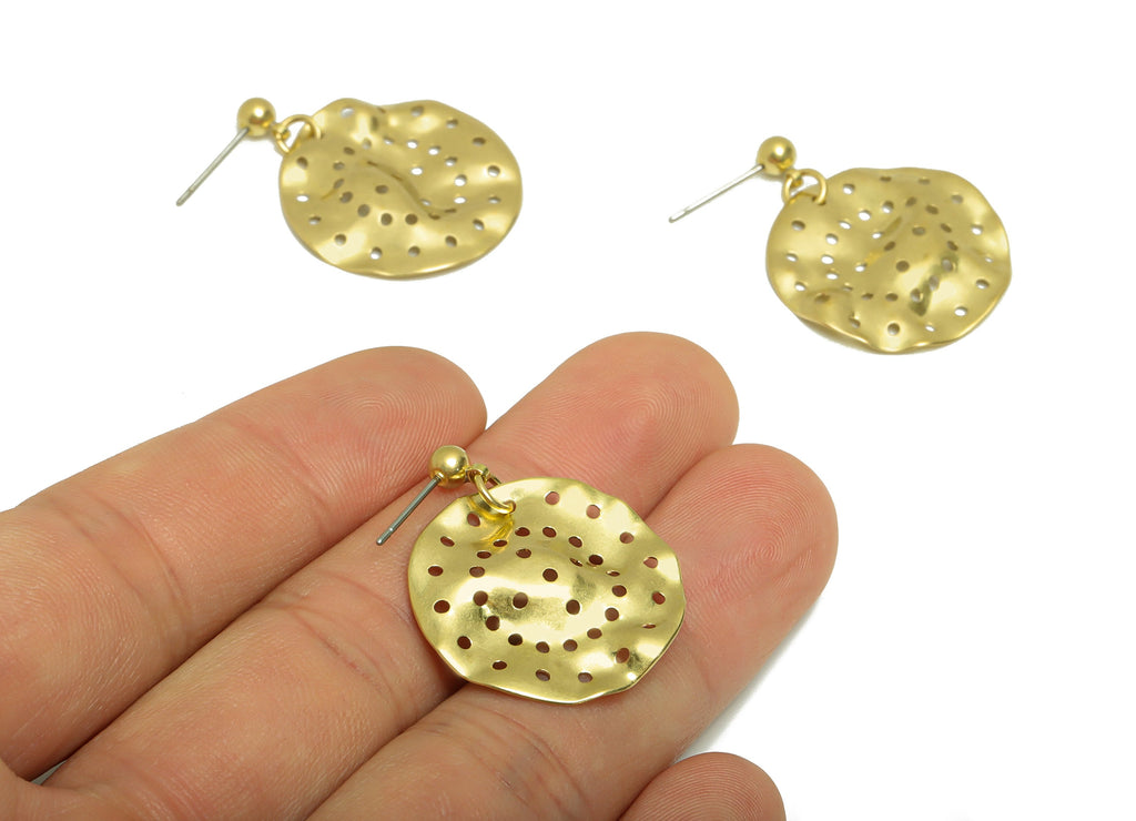 Hammered Round Earring Post - Brass Wavy Circle Earring Stud - Brass Hammered Earring Post - Hole Round Earring Post - 27x23x0.78mm -PP8865 - DOMEDBAZAAR