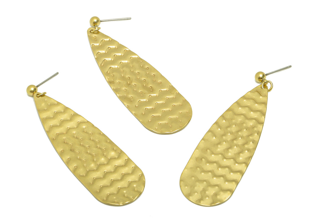Hammered Dorp Earring - Brass Wavy Teardrop Earring Stud - Brass Hammered Line Post - Teardrop Earring Post - 60.3x18.6x0.92mm -PP8867 - DOMEDBAZAAR