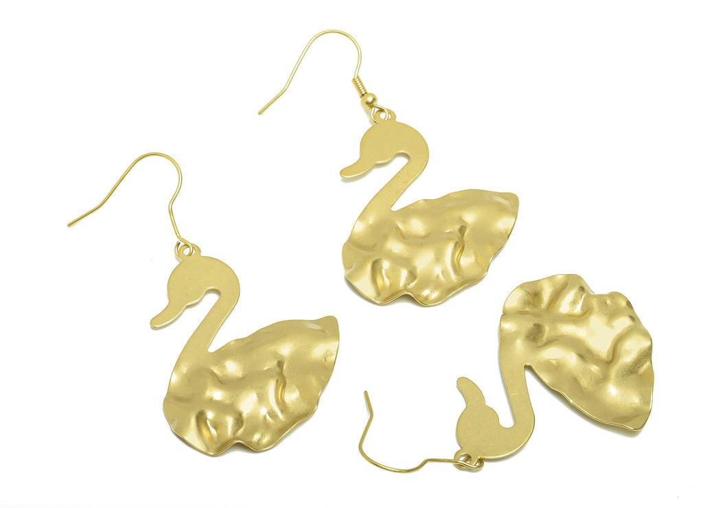 Hammered Swan Ear Wire - Brass Wavy Goose Earring Hook - Brass Animal Earring Wire Hook - Wire Hook Earring - 43.97x33.80x1.23mm -PP8883 - DOMEDBAZAAR