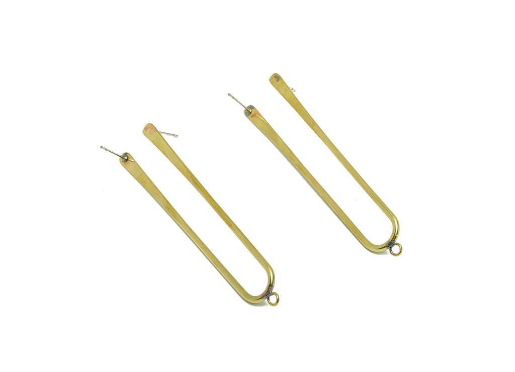 Hammered Brass Wire Earring Charm - Brass Rectangle Open U Earring - Wire Oval Rectangle Earring - For Pearl - 66.1x12x1.72mm - PP9108 - DOMEDBAZAAR