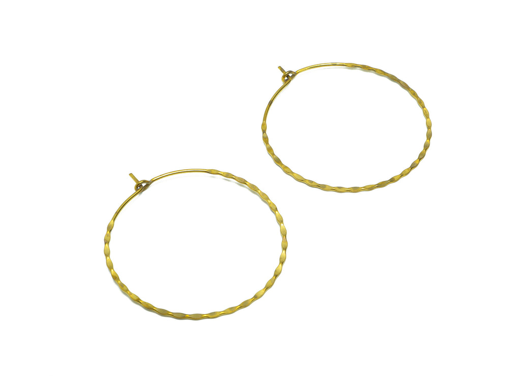Hammered Round Wire Hoop Earring - Brass Hammered Circle Wire Lock Earring - Geometry Wire Hoop Lock Earring Charm - 49x48x0.95mm - PP9046 - DOMEDBAZAAR