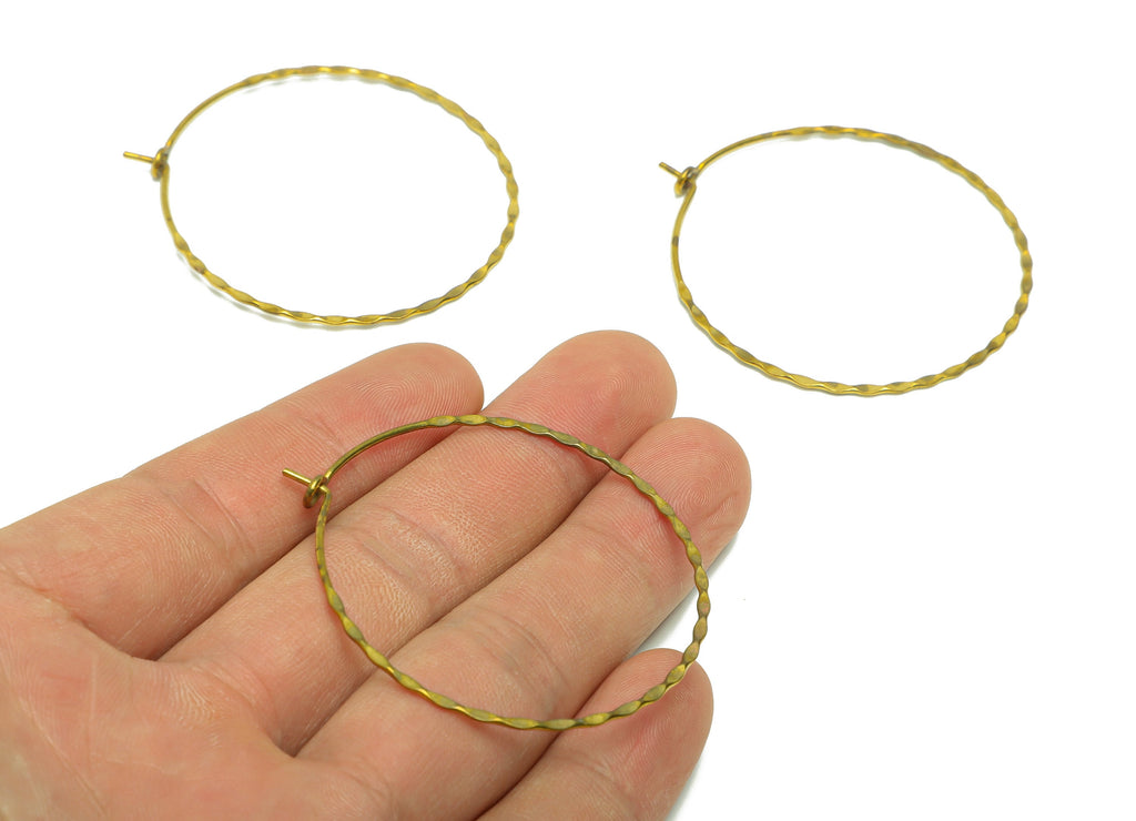 Hammered Round Wire Hoop Earring - Brass Hammered Circle Wire Lock Earring - Geometry Wire Hoop Lock Earring Charm - 49x48x0.95mm - PP9046 - DOMEDBAZAAR