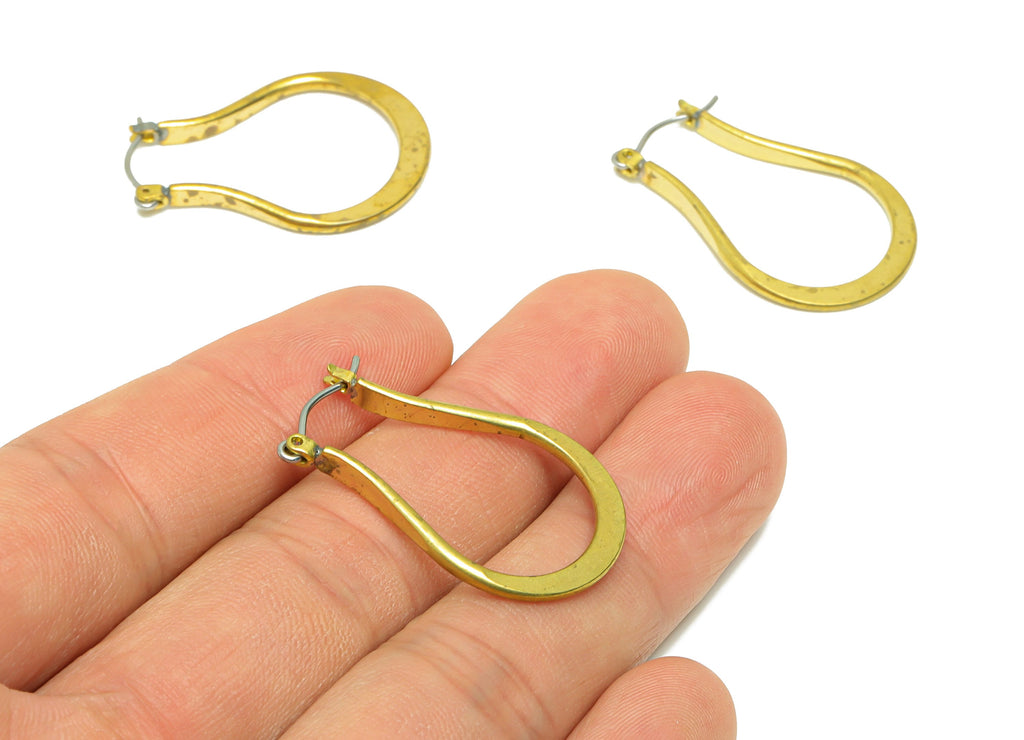 Hammered Hinged Back Drop Earring - Brass Geometry Hinged Back Earring - Brass Hinged Back Earring - Clasp Hoop Earring - 31x21x2mm -PP9020 - DOMEDBAZAAR
