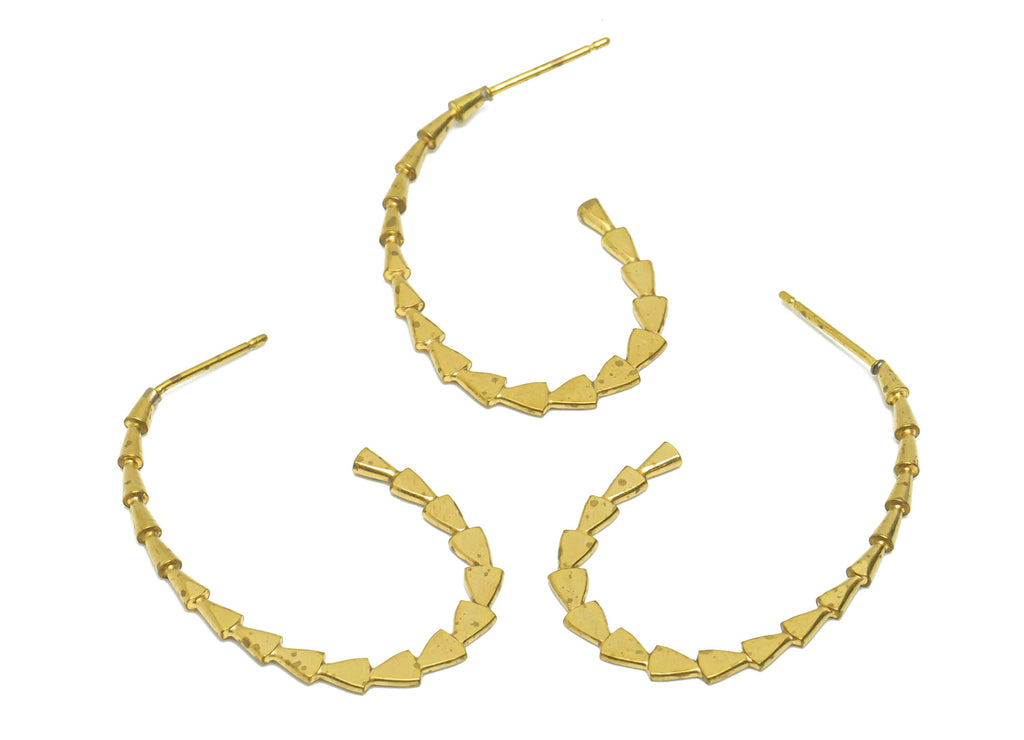 Hammered C Hoop Earring Post - Cylinder Hoop Earring Stud - Brass Hammered Geometry Earring Post - Earring Post - 40x22x1.99mm- PP9016 - DOMEDBAZAAR