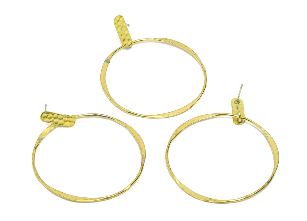 Hammered Dangle Hoop Earring Post - Hammered Rectangle Earring Stud - Brass Circle Dangle Earring Post - Earring Post - 42x42x1mm- PP9082 - DOMEDBAZAAR