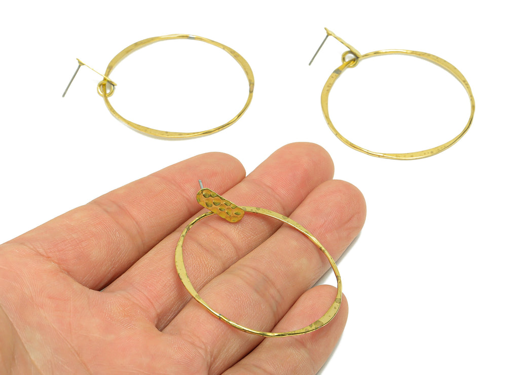 Hammered Dangle Hoop Earring Post - Hammered Rectangle Earring Stud - Brass Circle Dangle Earring Post - Earring Post - 42x42x1mm- PP9082 - DOMEDBAZAAR