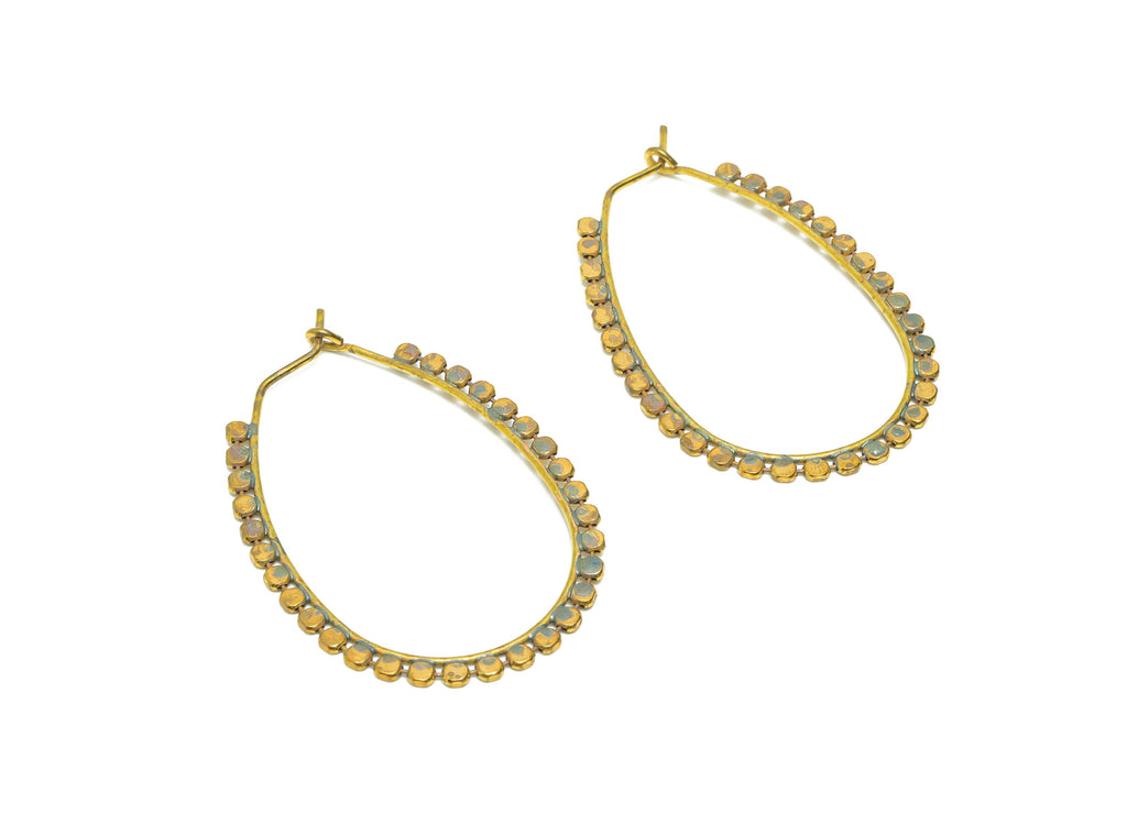 Hammered Hinged Back Hoop Earring - Brass Round Clasp Hoop Earring - Beaded Clasp Hoop Earring - Hinged Back Earring - 53x36x1.25mm- PP9024 - DOMEDBAZAAR