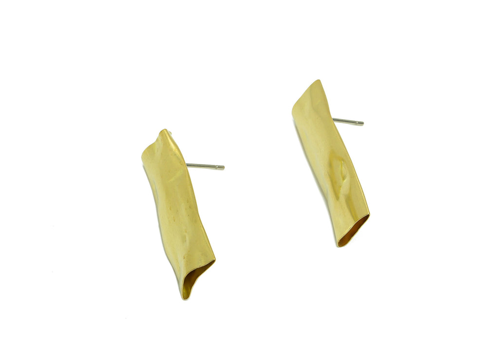 Brass Rectangle Earrings Stud - Raw Brass Depression Earring Post - Rectangle Earring Post -Hammered Tube Bar Earring - 29.9x11x2mm - PP8892 - DOMEDBAZAAR
