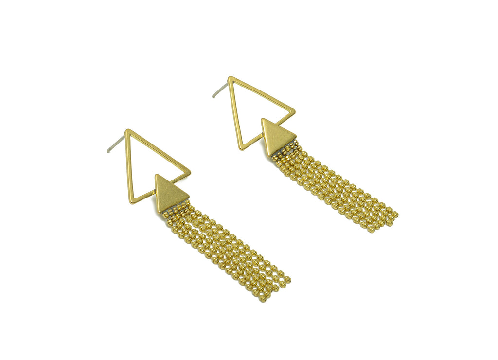 Triangle Tassel Chain Earring - Brass Double Triangle Post - Raw Brass Triangle Tassel Stud - Tassel Earring Post - 51.44x17.89x1mm- PP8886 - DOMEDBAZAAR