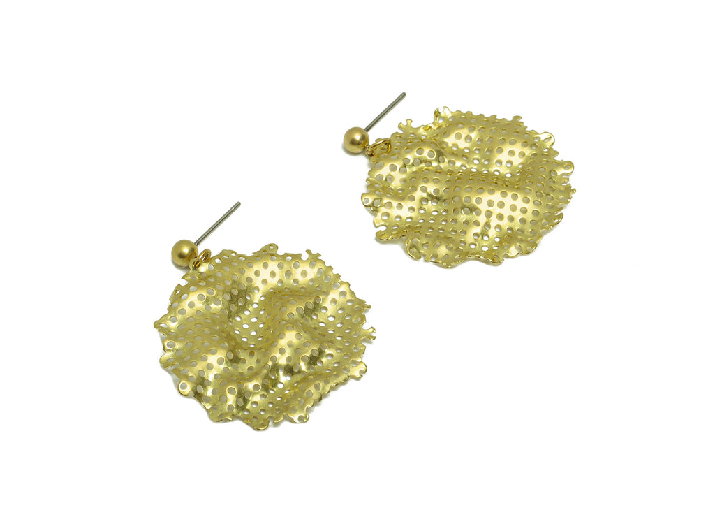Round Mesh Earring - Brass Round Hole Earring Post - Raw Brass Wavy Mesh Stud - Irregular Mesh Earring Post - 37.05x30.96x1.41mm- PP8860 - DOMEDBAZAAR