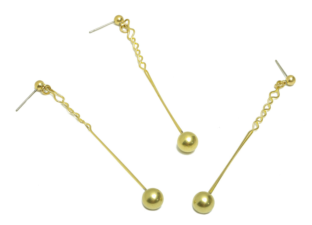 Brass Ball Earrings Stud - Raw Brass Hang Ball Earring Post - Brass Twisted Wire Earring Post - Brass Wire Hang Ball - 71.79x7x7mm- PP8854 - DOMEDBAZAAR