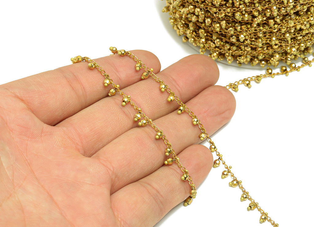 5.5mm Disco Ball Beaded Satellite Chain - Handmade Curb Chain - Brass Ball Beaded Chain - Faceted Ball Beaded Chain - CC1238 - DOMEDBAZAAR