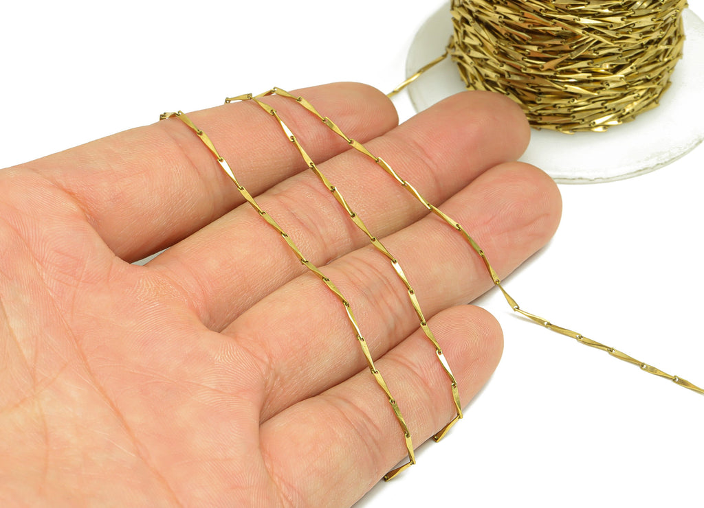 7*1.2mm Hammered Bar Chain - Handmade Bar Bead Chain - Raw Brass Hammered Bar Chain -Brass Stick Chain - CC1241 - DOMEDBAZAAR