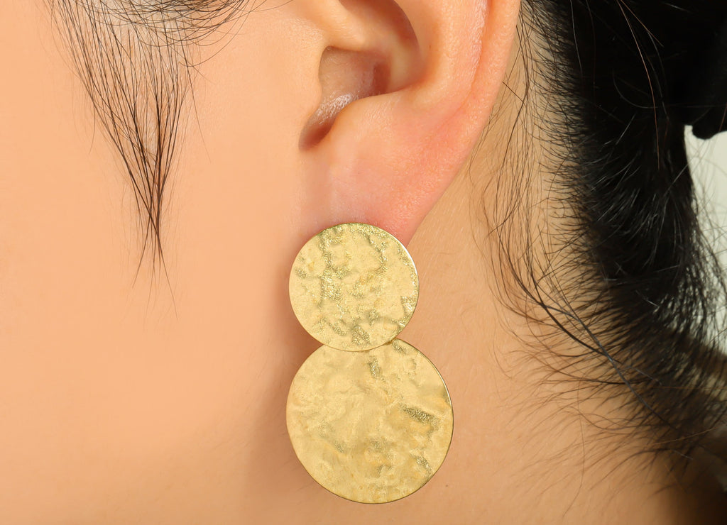 Hammered Round Earring Post - Brass Hammered Double Post - Brass Circle Earring Stud - Textured Brass Post - 37.6x24.16x0.75mm- PP8901 - DOMEDBAZAAR