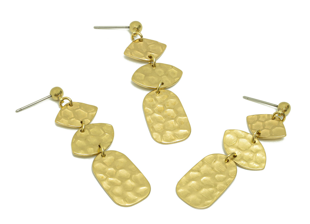 Hammered Dangle Earring Post - Brass Marquise Earring Stud - Brass Diamond Earring Post - Geometry Earring Post - 41.61x11.72x0.81mm- PP8888 - DOMEDBAZAAR