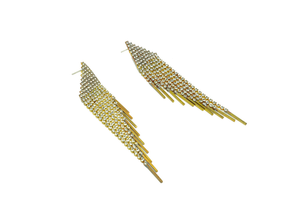 CZ Tassel Wing Earring Stud - Raw Brass Zircon Tassel Earring Post - Triangle Stick Chain Earring Post - Tassel Post - 78x14x1.84mm- PP9234 - DOMEDBAZAAR