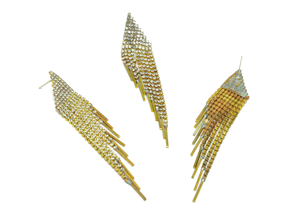 CZ Tassel Wing Earring Stud - Raw Brass Zircon Tassel Earring Post - Triangle Stick Chain Earring Post - Tassel Post - 78x14x1.84mm- PP9234 - DOMEDBAZAAR