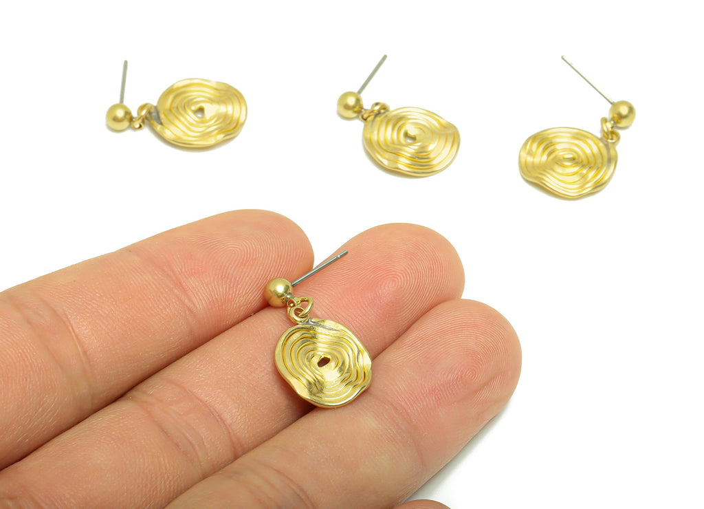 Hammered Round Earring Post - Brass Twine Wire Circle Earring Stud - Brass Hammered Snail Earring Post - Wavy Earring Post -22x13x1mm-PP8870 - DOMEDBAZAAR