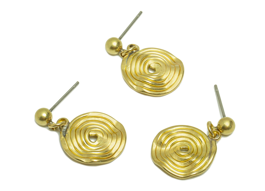 Hammered Round Earring Post - Brass Twine Wire Circle Earring Stud - Brass Hammered Snail Earring Post - Wavy Earring Post -22x13x1mm-PP8870 - DOMEDBAZAAR