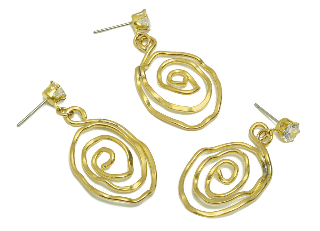 Hammered Wire Snail Dangle Earring - Brass Twine Wire Hammered Earring Stud - Brass Cubic Zircon Wire Earring Post - 39x19x1mm - PP8849 - DOMEDBAZAAR