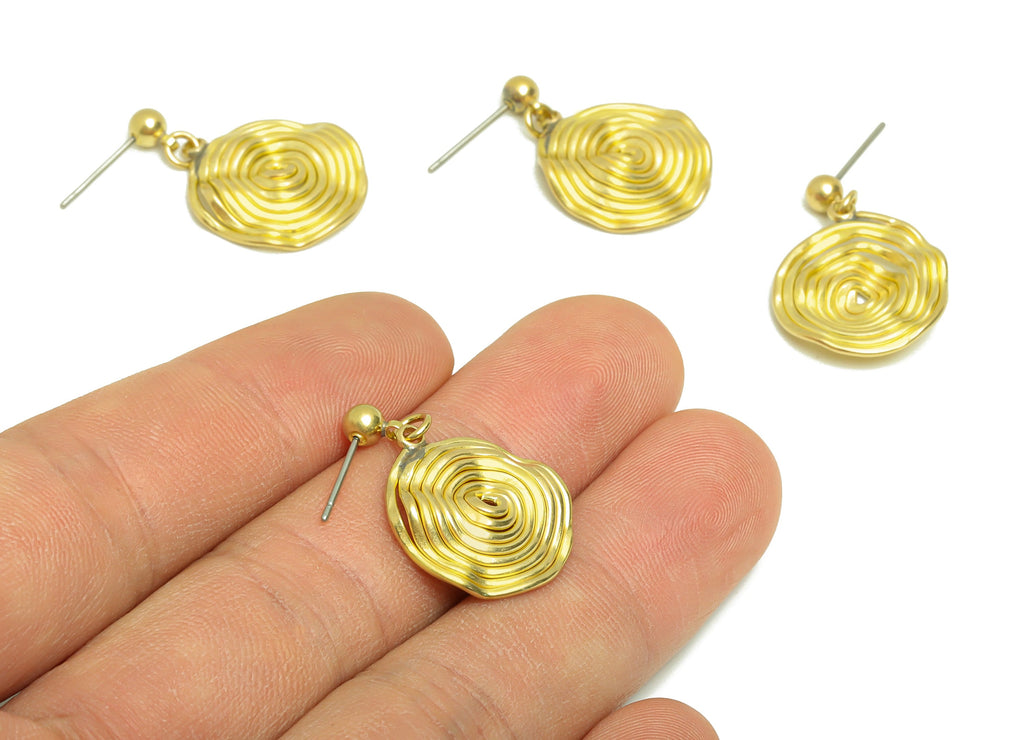 Hammered Round Earring Post - Brass Twine Wire Circle Earring Stud - Brass Hammered Earring Post - Wavy Earring Post - 25.3x17x1mm -PP8878 - DOMEDBAZAAR