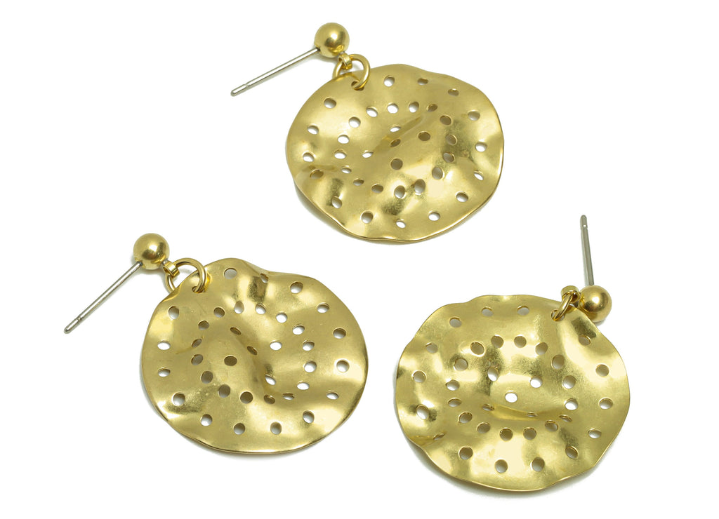 Hammered Round Earring Post - Brass Wavy Circle Earring Stud - Brass Hammered Earring Post - Hole Round Earring Post - 27x23x0.78mm -PP8865 - DOMEDBAZAAR