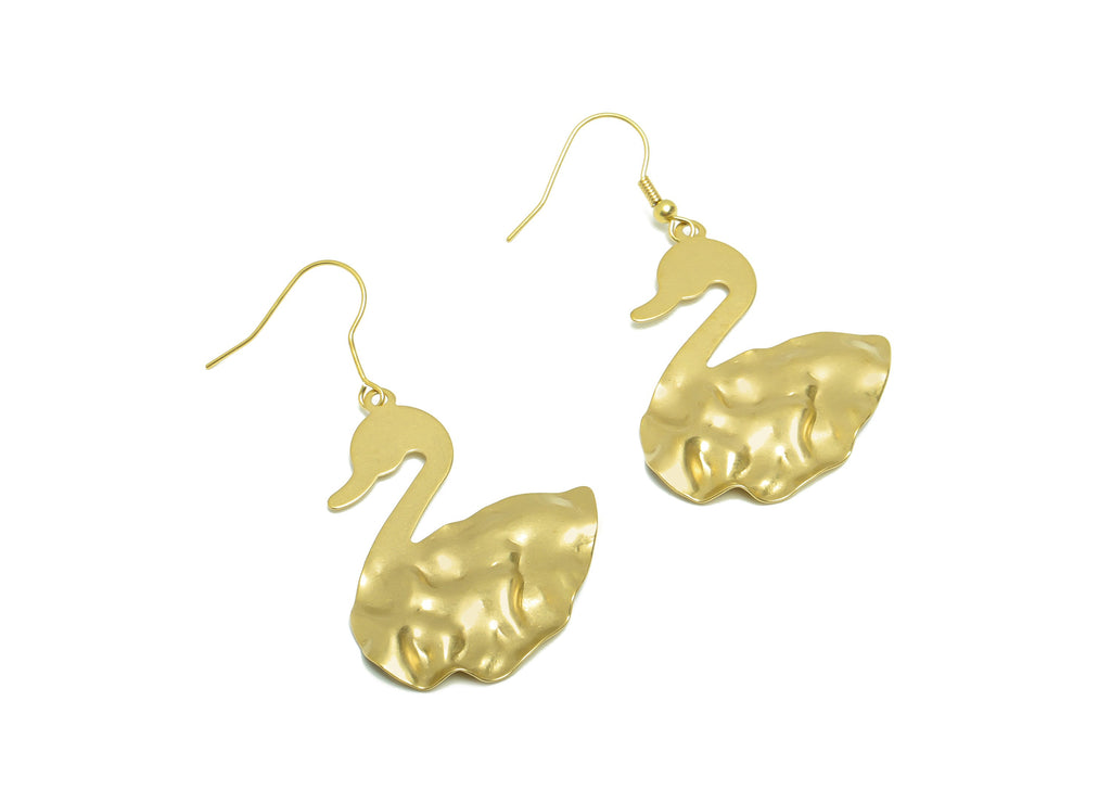 Hammered Swan Ear Wire - Brass Wavy Goose Earring Hook - Brass Animal Earring Wire Hook - Wire Hook Earring - 43.97x33.80x1.23mm -PP8883 - DOMEDBAZAAR