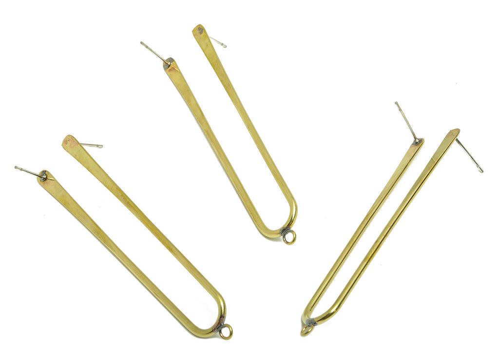 Hammered Brass Wire Earring Charm - Brass Rectangle Open U Earring - Wire Oval Rectangle Earring - For Pearl - 66.1x12x1.72mm - PP9108 - DOMEDBAZAAR