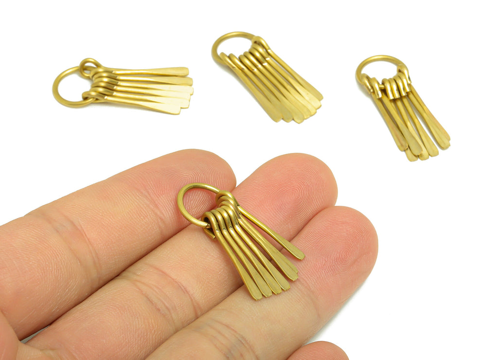 Hammered Wire Tassel Earring - Brass Hammered Wire Earring Charm - Brass Wire 7 Earring Charm - Dangle Tassel Charm - 31x11x1mm -PP9113 - DOMEDBAZAAR