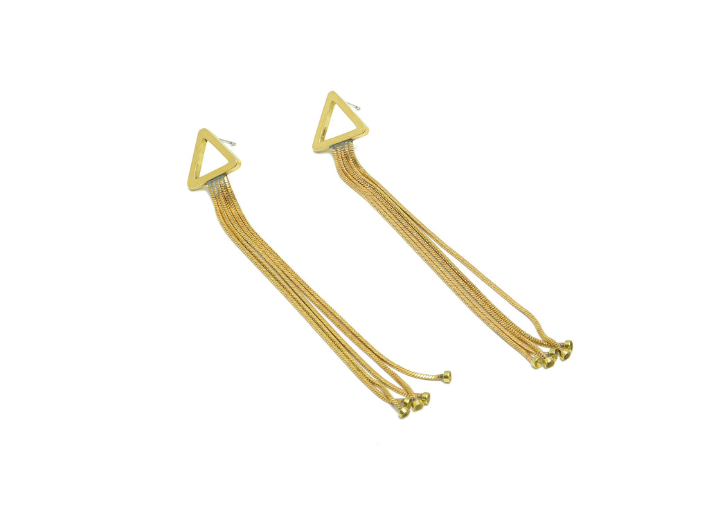 Brass Tassel Chain Earring Post - Raw Brass Dangle Triangle Wire Earring - Chain Earring Post - Tassel Earring Post - 92.87x14x2mm - PP9131 - DOMEDBAZAAR