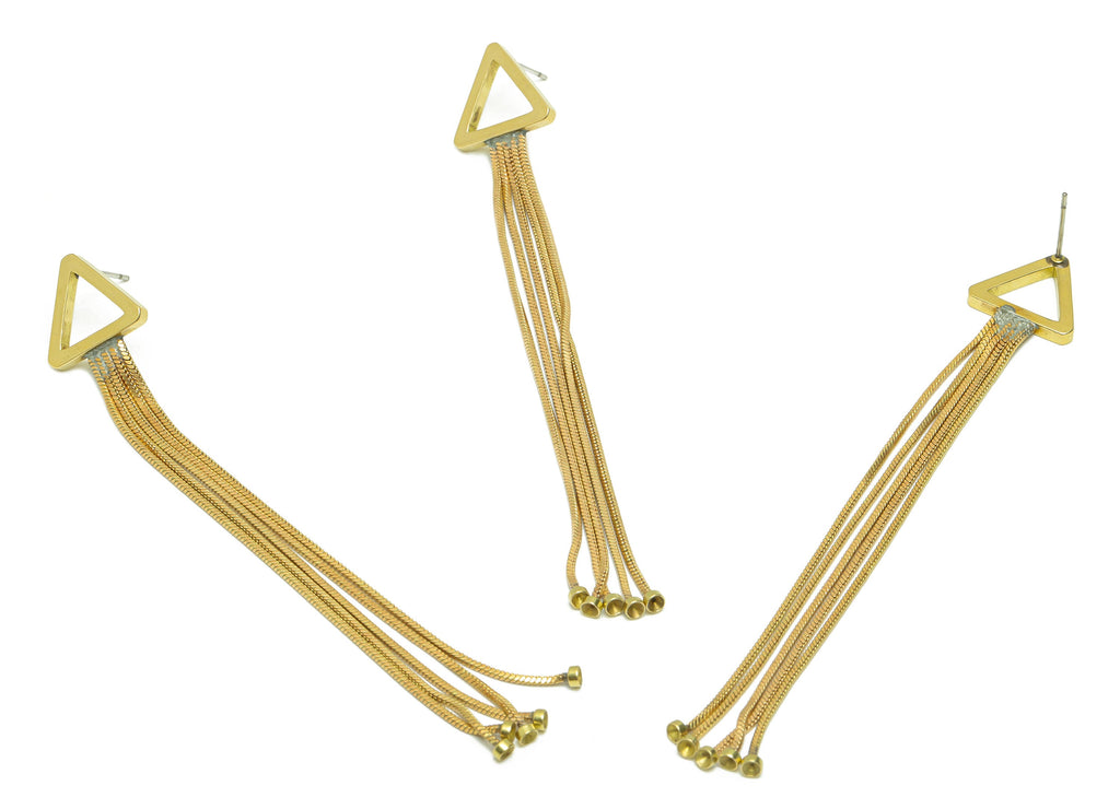 Brass Tassel Chain Earring Post - Raw Brass Dangle Triangle Wire Earring - Chain Earring Post - Tassel Earring Post - 92.87x14x2mm - PP9131 - DOMEDBAZAAR
