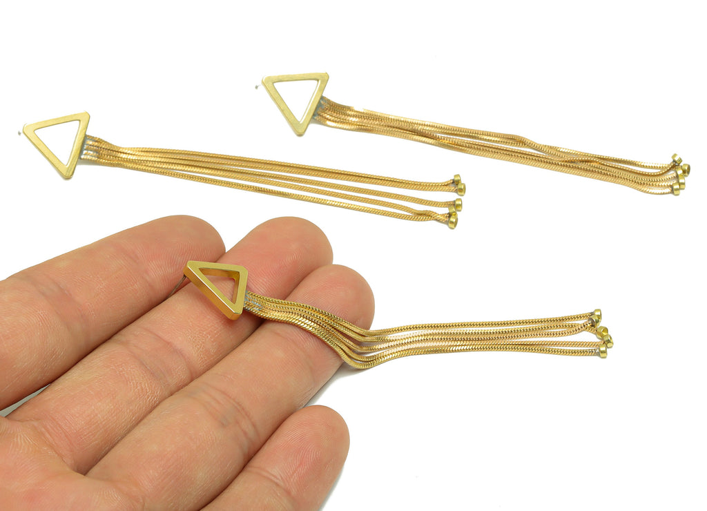 Brass Tassel Chain Earring Post - Raw Brass Dangle Triangle Wire Earring - Chain Earring Post - Tassel Earring Post - 92.87x14x2mm - PP9131 - DOMEDBAZAAR