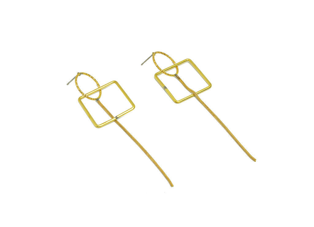 Brass Square Dangle Tassel Earring Post - Raw Brass Textured Round Earring Post - Dangle Tassel Chain Earring Post - 88x32x1.18mm - PP9126 - DOMEDBAZAAR
