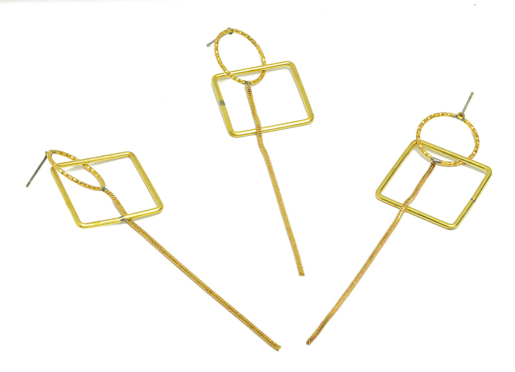Brass Square Dangle Tassel Earring Post - Raw Brass Textured Round Earring Post - Dangle Tassel Chain Earring Post - 88x32x1.18mm - PP9126 - DOMEDBAZAAR