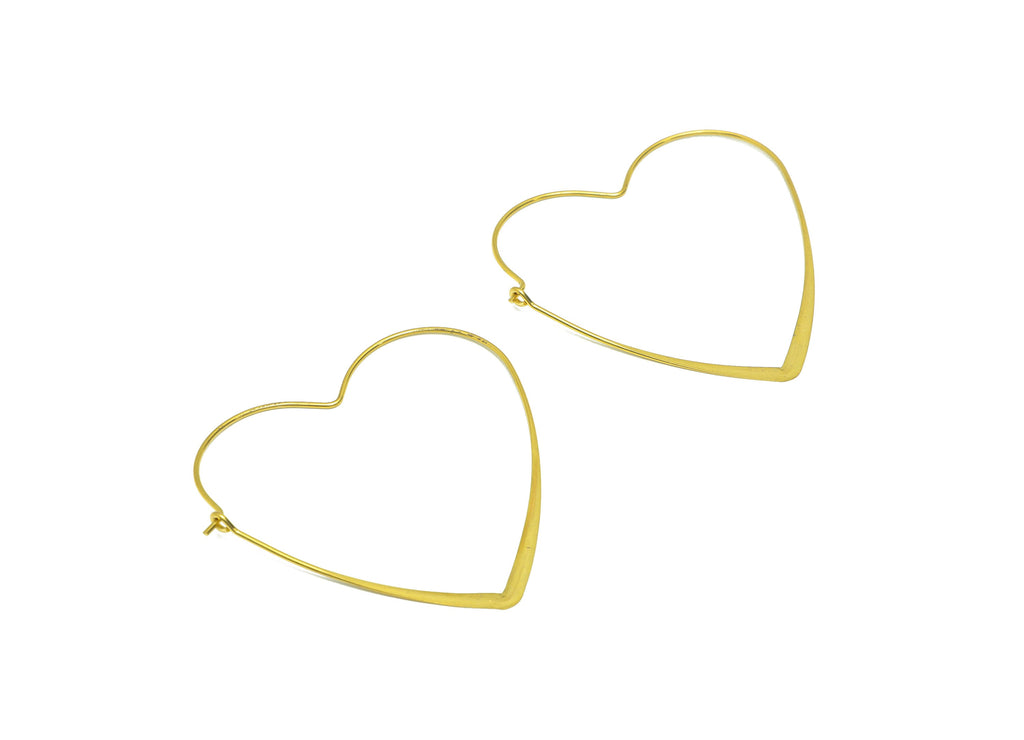 Hammered Heart Wire Hoop Earring - Brass Hammered Heart Wire Lock Earring - Heart Wire Hoop Lock Earring Charm - 57.73x60.22x0.99mm-PP9041 - DOMEDBAZAAR
