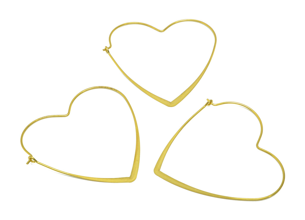 Hammered Heart Wire Hoop Earring - Brass Hammered Heart Wire Lock Earring - Heart Wire Hoop Lock Earring Charm - 57.73x60.22x0.99mm-PP9041 - DOMEDBAZAAR