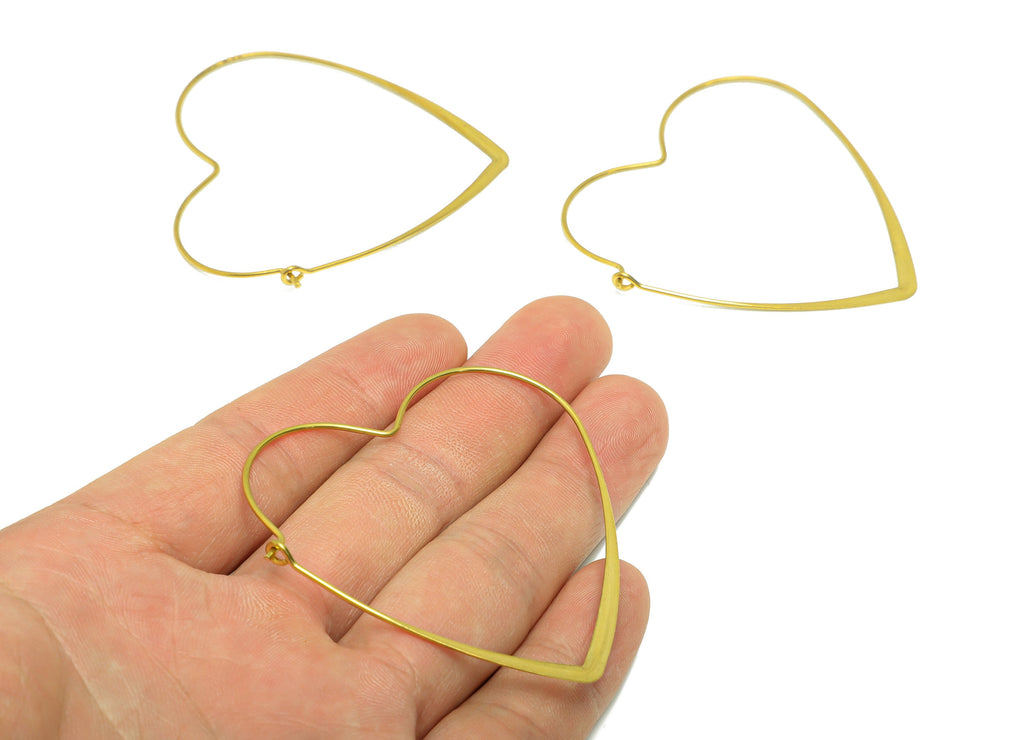 Hammered Heart Wire Hoop Earring - Brass Hammered Heart Wire Lock Earring - Heart Wire Hoop Lock Earring Charm - 57.73x60.22x0.99mm-PP9041 - DOMEDBAZAAR