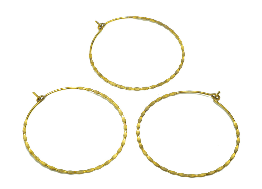 Hammered Round Wire Hoop Earring - Brass Hammered Circle Wire Lock Earring - Geometry Wire Hoop Lock Earring Charm - 49x48x0.95mm - PP9046 - DOMEDBAZAAR