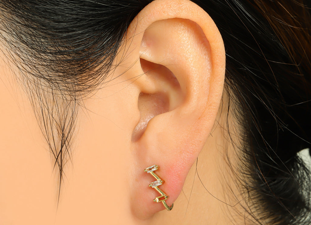 Brass Cuff Zircon Earring - Raw Brass Rectangle Wire Hook Earring - Brass Zircon Nose Clip - Cuff Hook Wire Earring - 14x4x7.8mm- PP8984 - DOMEDBAZAAR