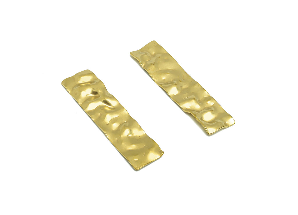 Hammered Rectangle Earring Charm - Raw Brass Wavy Textured Earring Charm - Geometry Earring Charm - Rectangle Charm - 59x14x1mm - PP9444 - DOMEDBAZAAR
