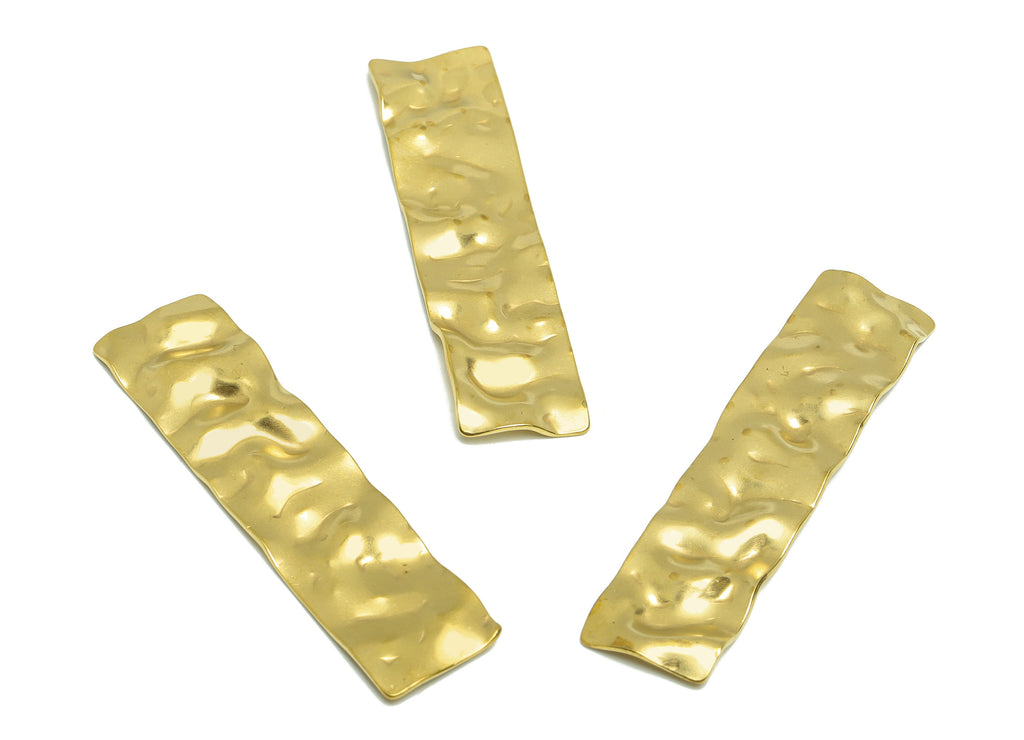 Hammered Rectangle Earring Charm - Raw Brass Wavy Textured Earring Charm - Geometry Earring Charm - Rectangle Charm - 59x14x1mm - PP9444 - DOMEDBAZAAR