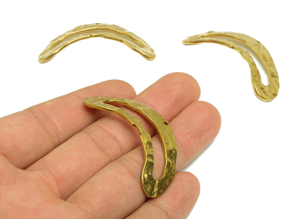 Hammered Brass Bent Earring Charm - Raw Brass Textured Earring Charm - Geometry Earring Charm - Irregular Charm - 49x19.52x1.65mm - PP9446 - DOMEDBAZAAR