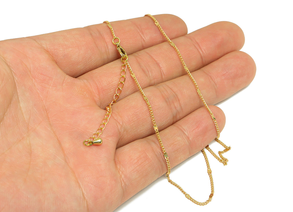 0.135 Finished Curb Chain - 42+6cm Hammered Beaded Curb Chain - Raw Brass Hammered Beaded Curb Chain - Brass Curb Chain Necklace - CC1253 - DOMEDBAZAAR