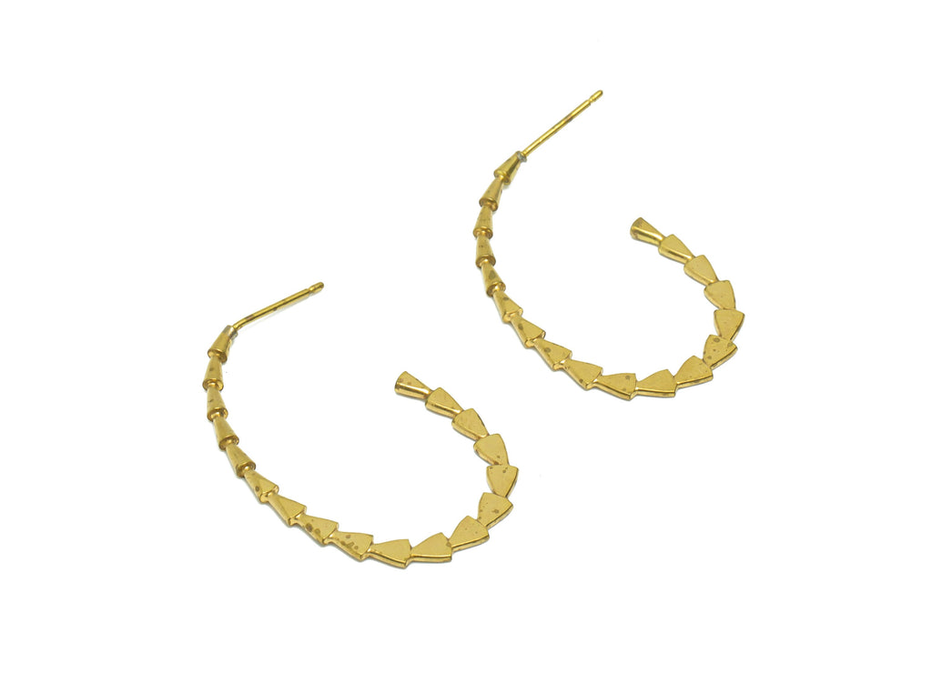 Hammered C Hoop Earring Post - Cylinder Hoop Earring Stud - Brass Hammered Geometry Earring Post - Earring Post - 40x22x1.99mm- PP9016 - DOMEDBAZAAR