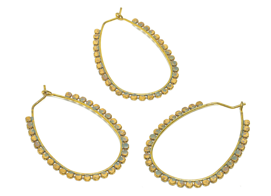 Hammered Hinged Back Hoop Earring - Brass Round Clasp Hoop Earring - Beaded Clasp Hoop Earring - Hinged Back Earring - 53x36x1.25mm- PP9024 - DOMEDBAZAAR